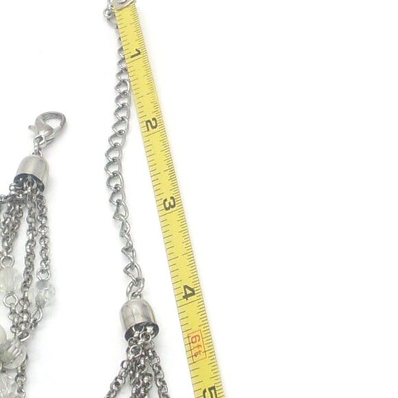 Faux Pearl & Beaded Necklace Multilayer 9-13" Silver Tone Chain - Picture 7 of 8